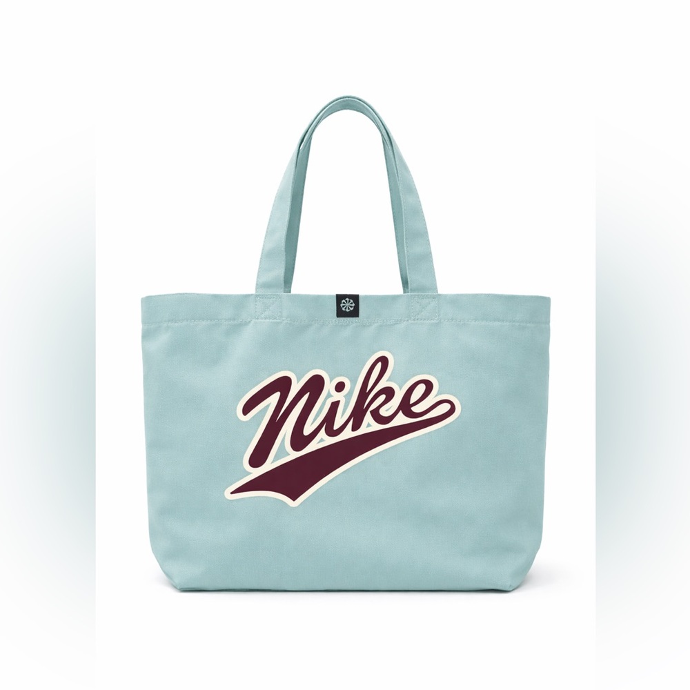 Nike Mint Green Canvas Tote Bag Large Script Logo Burgundy EUC